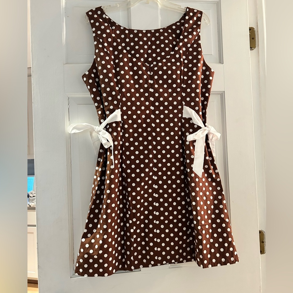 wild fable Brown Polka Dot Midi Dress with White Accents - Picture 2 of 3